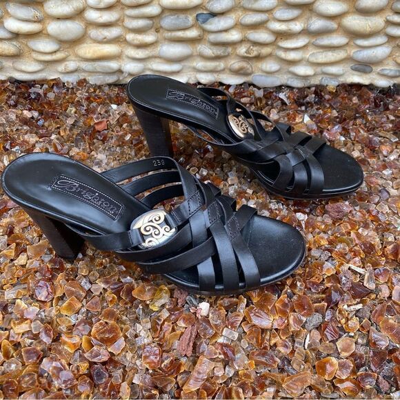 Brighton Vista Black Slide Open Toe Sandals Strappy Heels Leather Size 7.5M EUC! - Picture 5 of 10